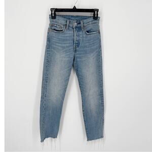 Levi's Button Fly Jeans Womens Sz 24 High Rise Skinny Distressed Raw Hem Blue